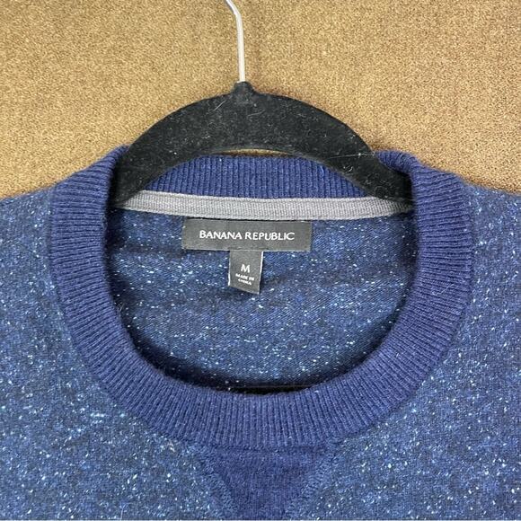 Banana Republic Sweater Mens Medium Blue Tweed Wool Silk Crew Neck Speckled - Picture 5 of 10